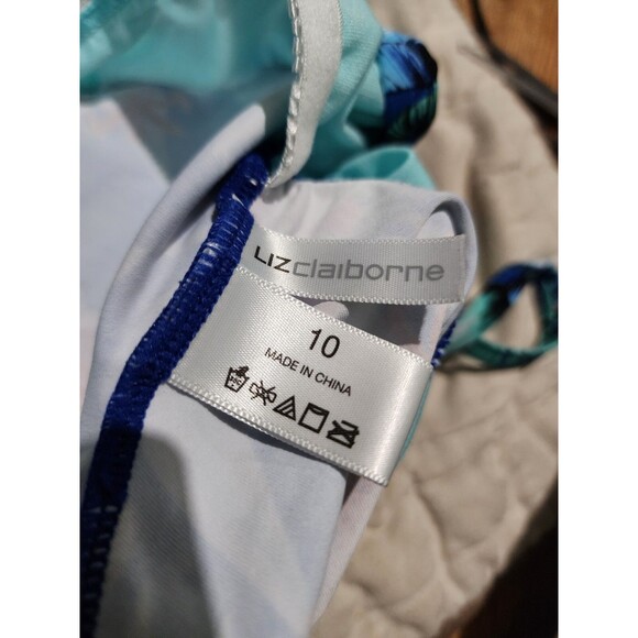Liz Claiborne Swim Top Blue/Floral Layered Ruffled Adjust Straps Size 10 - Picture 5 of 8